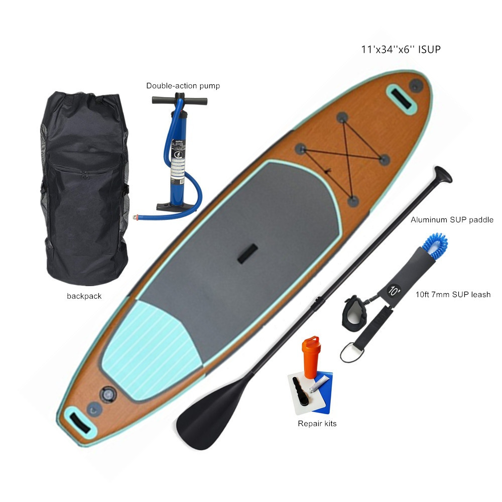 Custom Double Layer Fusion Stand Up Inflatable Paddle Board Wooden SUP